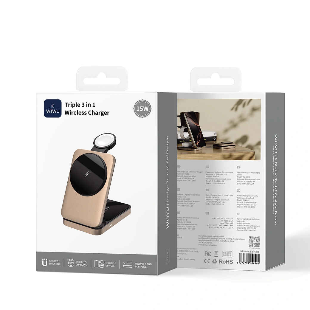 WiWU Wi-W038 3-in-1 Magnetic Wireless Charging Station for iPhone, Watch & Earbuds wiwu