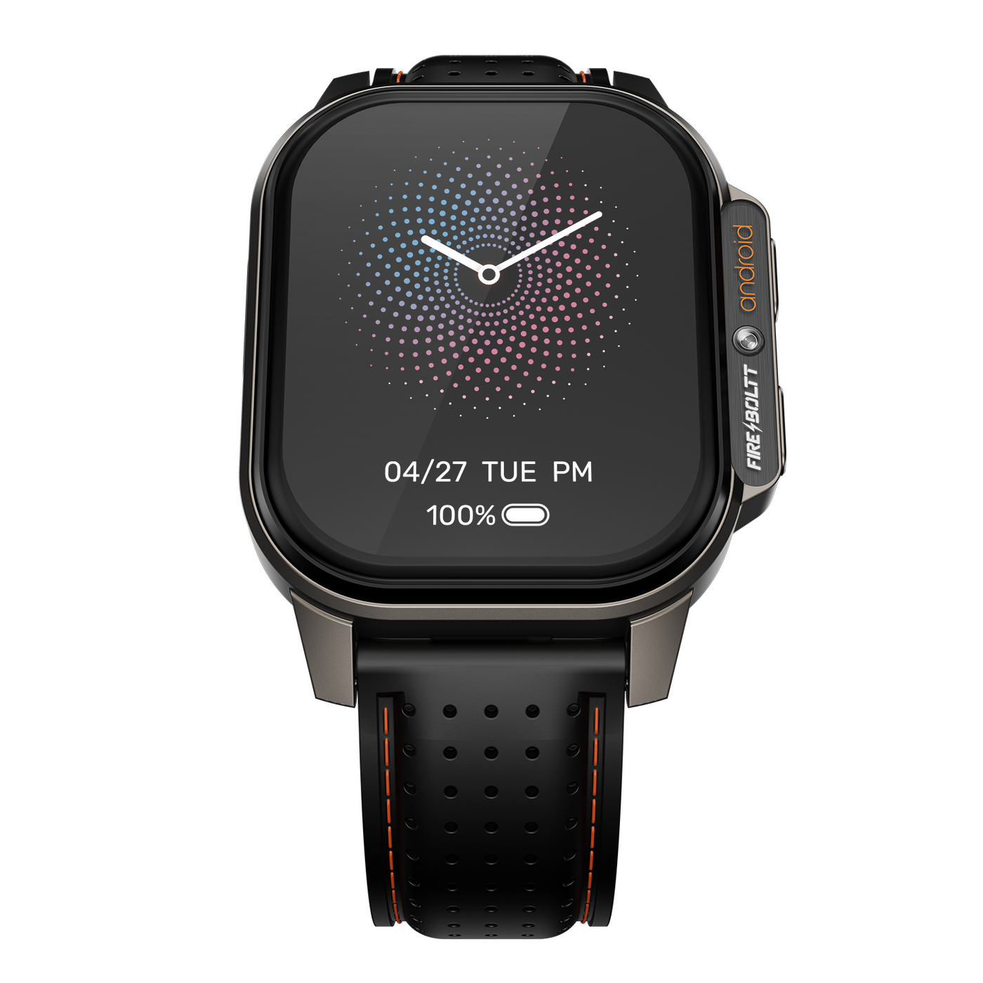 Fireboltt black smartwatch with silicone strap, digital display, available at Nalanda Enterprises