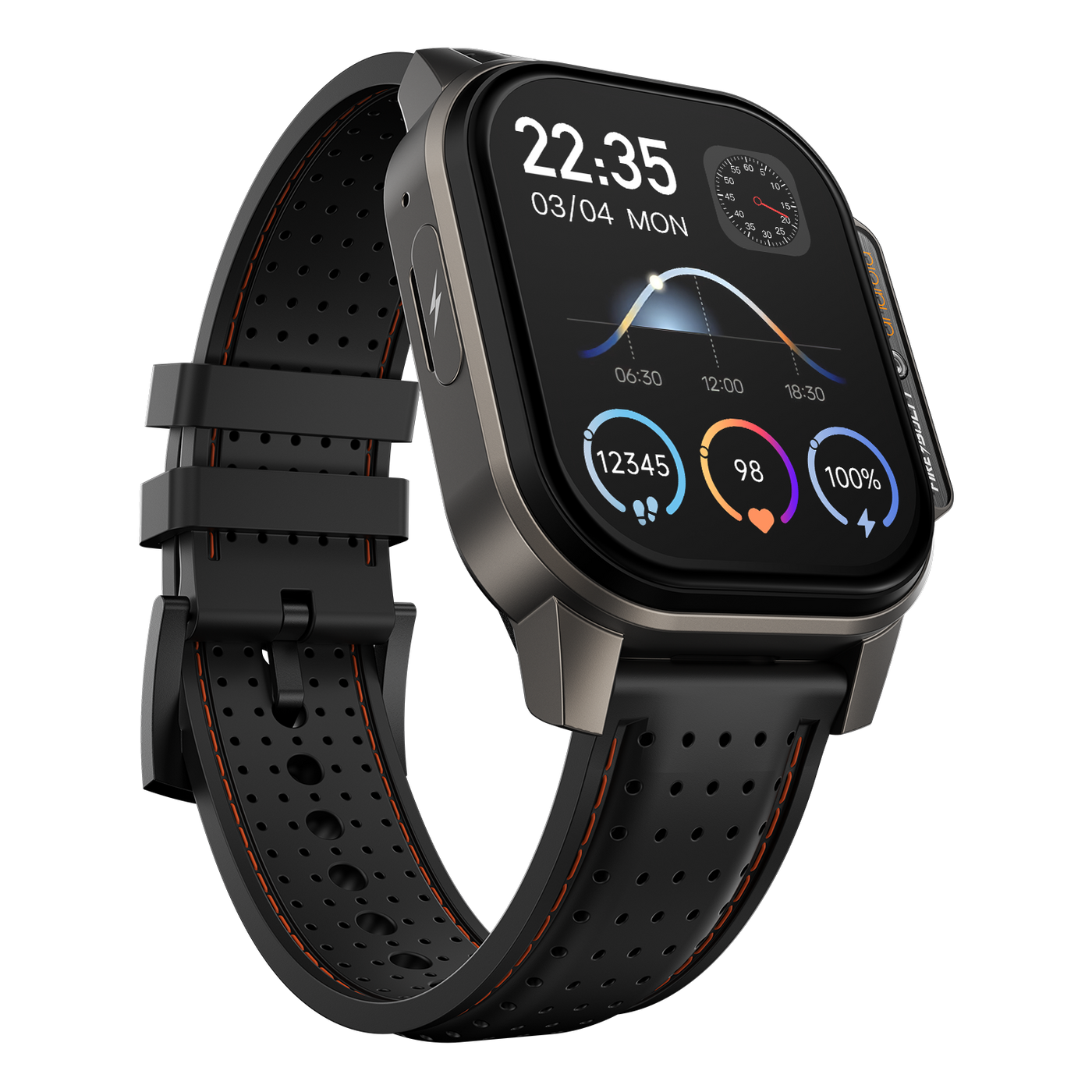 Black leather silicone smart watch with fitness tracking display, available at Nalanda Enterprises