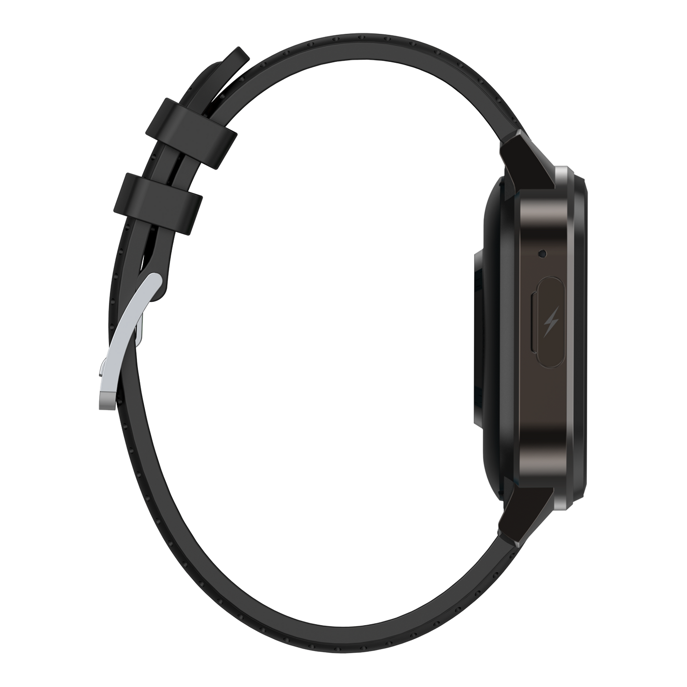 Black leather silicone smartwatch side view with buckle, Nalanda Enterprises corporate gifting