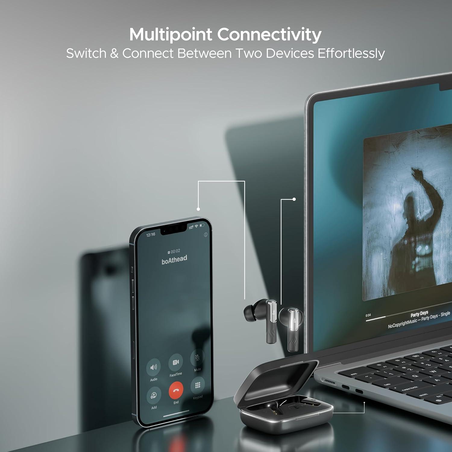 boAt Nirvana Ivy Truly Wireless in Ear Earbuds w/ 50dB Hybrid Active Noise Cancellation, 360º Spatial Audio, Dynamic Head Tracking,Hearables App Support & 50hrs Playback(Gunmetal Black) - Nalanda Enterprises