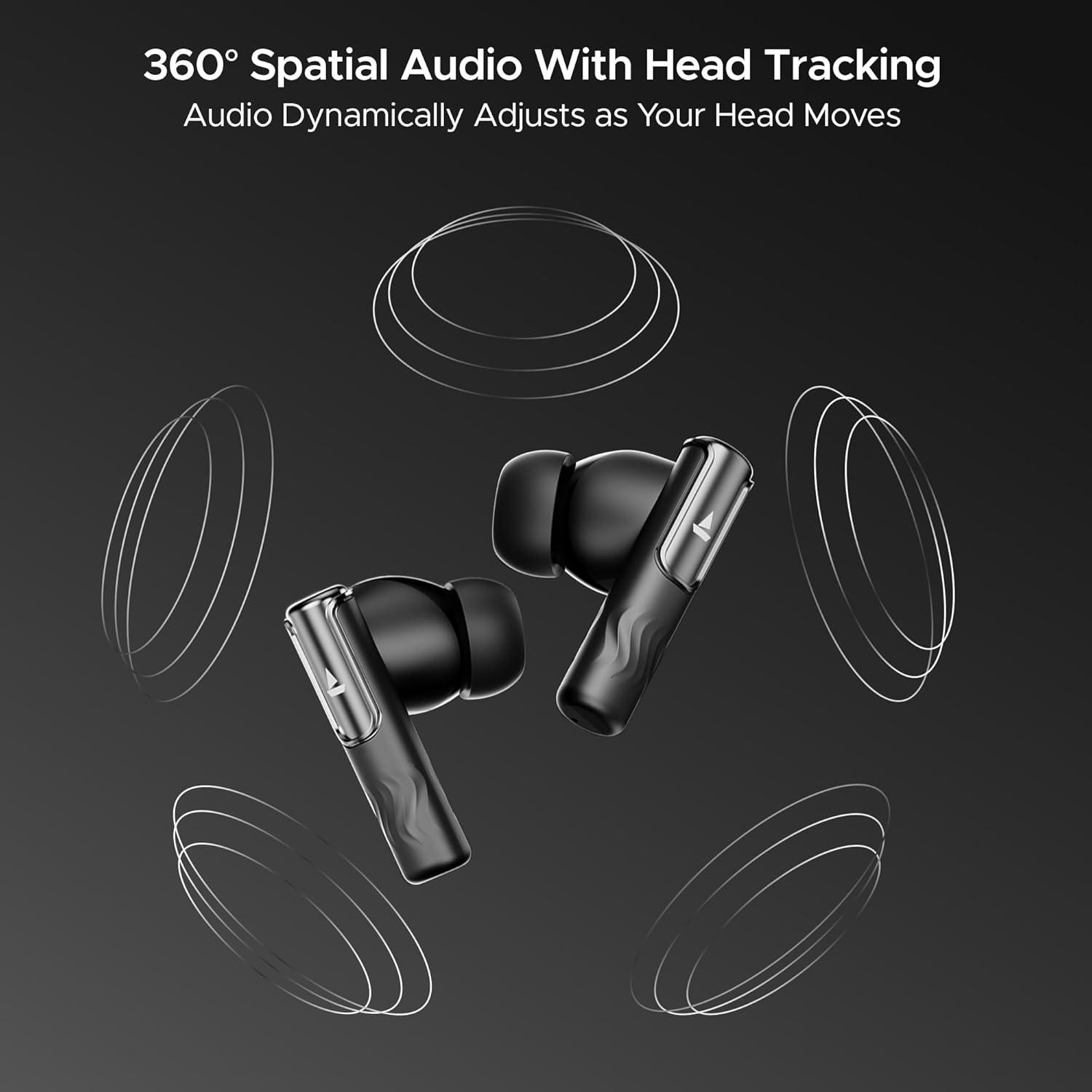 boAt Nirvana Ivy Truly Wireless in Ear Earbuds w/ 50dB Hybrid Active Noise Cancellation, 360º Spatial Audio, Dynamic Head Tracking,Hearables App Support & 50hrs Playback(Gunmetal Black) - Nalanda Enterprises