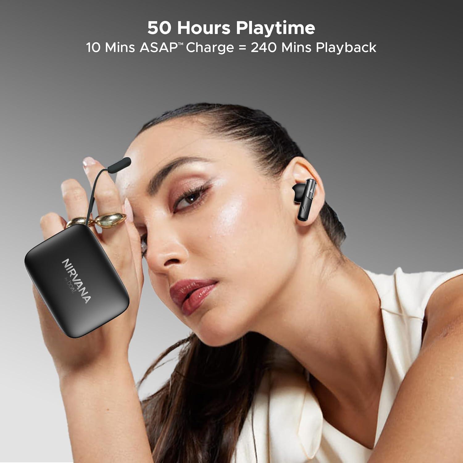 boAt Nirvana Ivy Truly Wireless in Ear Earbuds w/ 50dB Hybrid Active Noise Cancellation, 360º Spatial Audio, Dynamic Head Tracking,Hearables App Support & 50hrs Playback(Gunmetal Black) - Nalanda Enterprises
