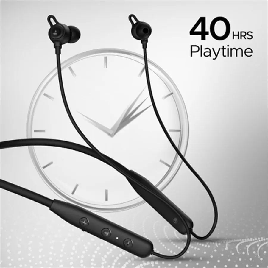 Boat Rockerz Summit black wireless neckband earphones with 40 hours playtime, Nalanda Enterprises