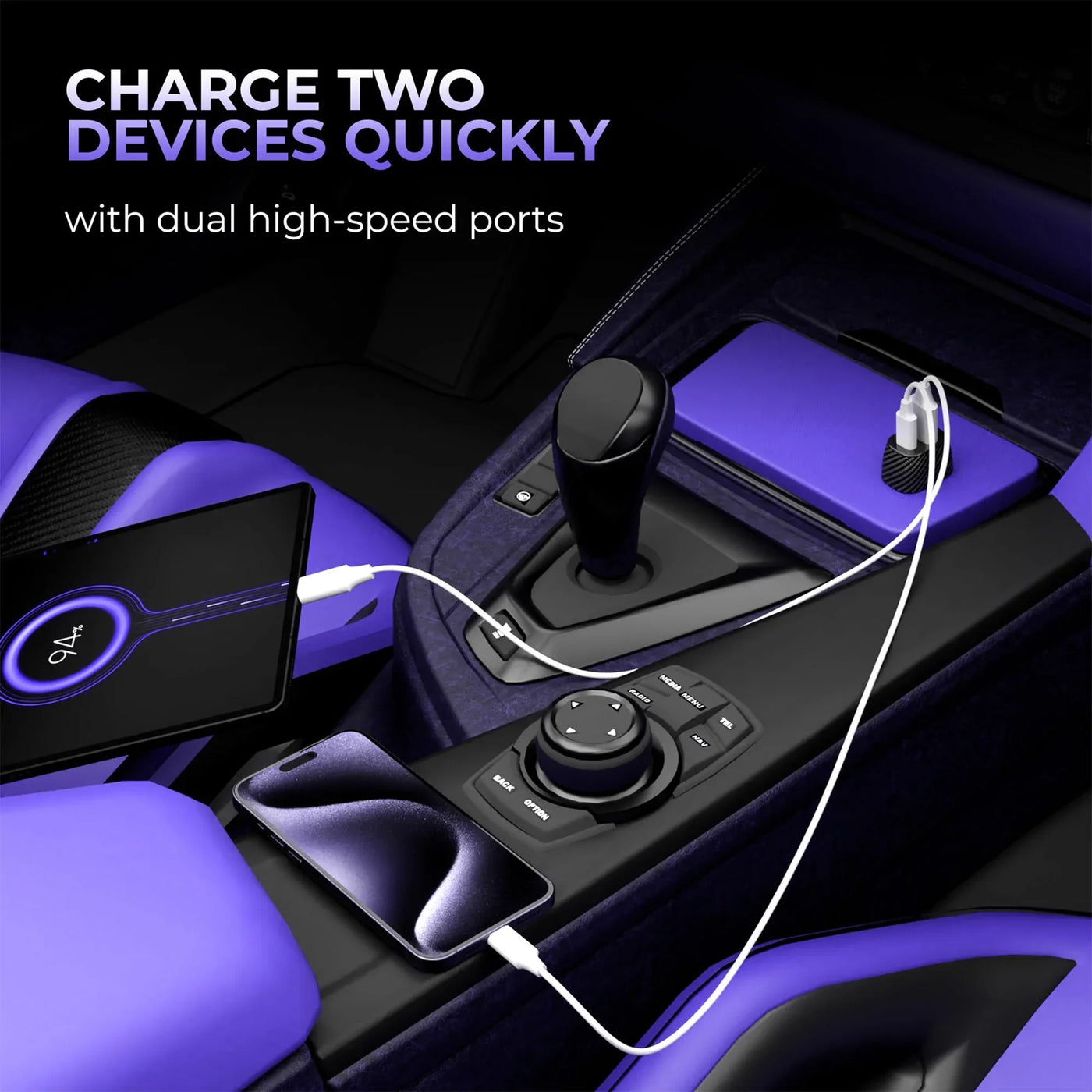 Vaku ® Brotvolt USB C 66W Dual Port Fast Car Charger With Power Delivery for IOS and Android Devices