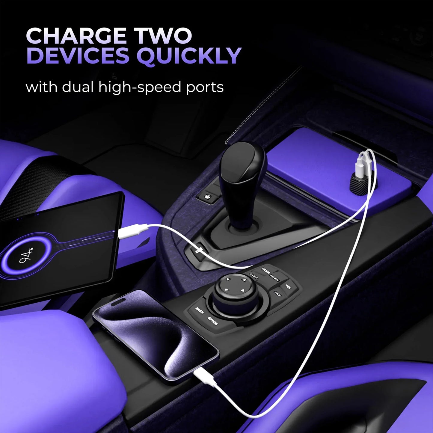 Vaku ® Brotvolt USB C 66W Dual Port Fast Car Charger With Power Delivery for IOS and Android Devices