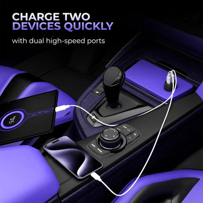Vaku ® Brotvolt USB C 66W Dual Port Fast Car Charger With Power Delivery for IOS and Android Devices