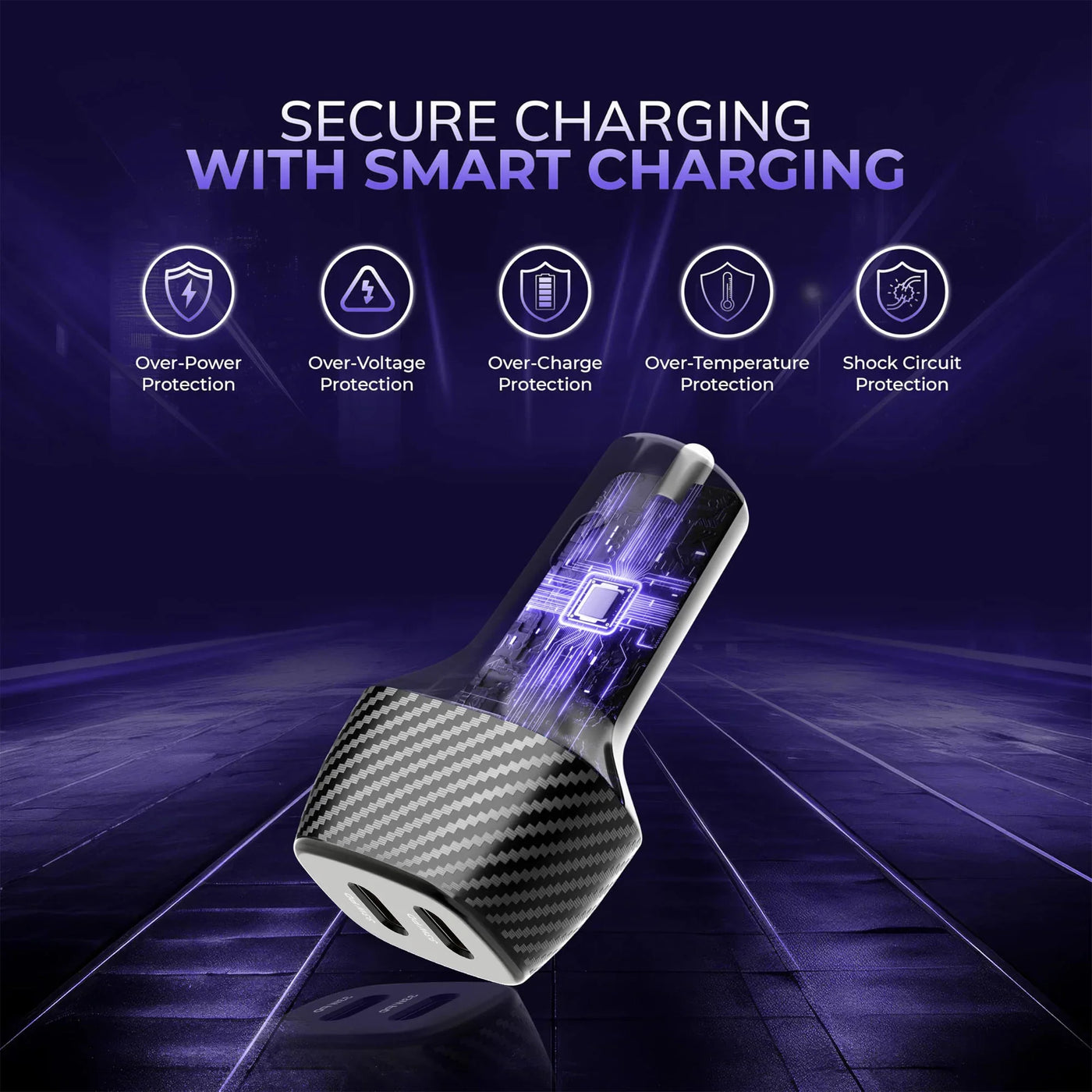 Vaku ® Brotvolt USB C 66W Dual Port Fast Car Charger With Power Delivery for IOS and Android Devices