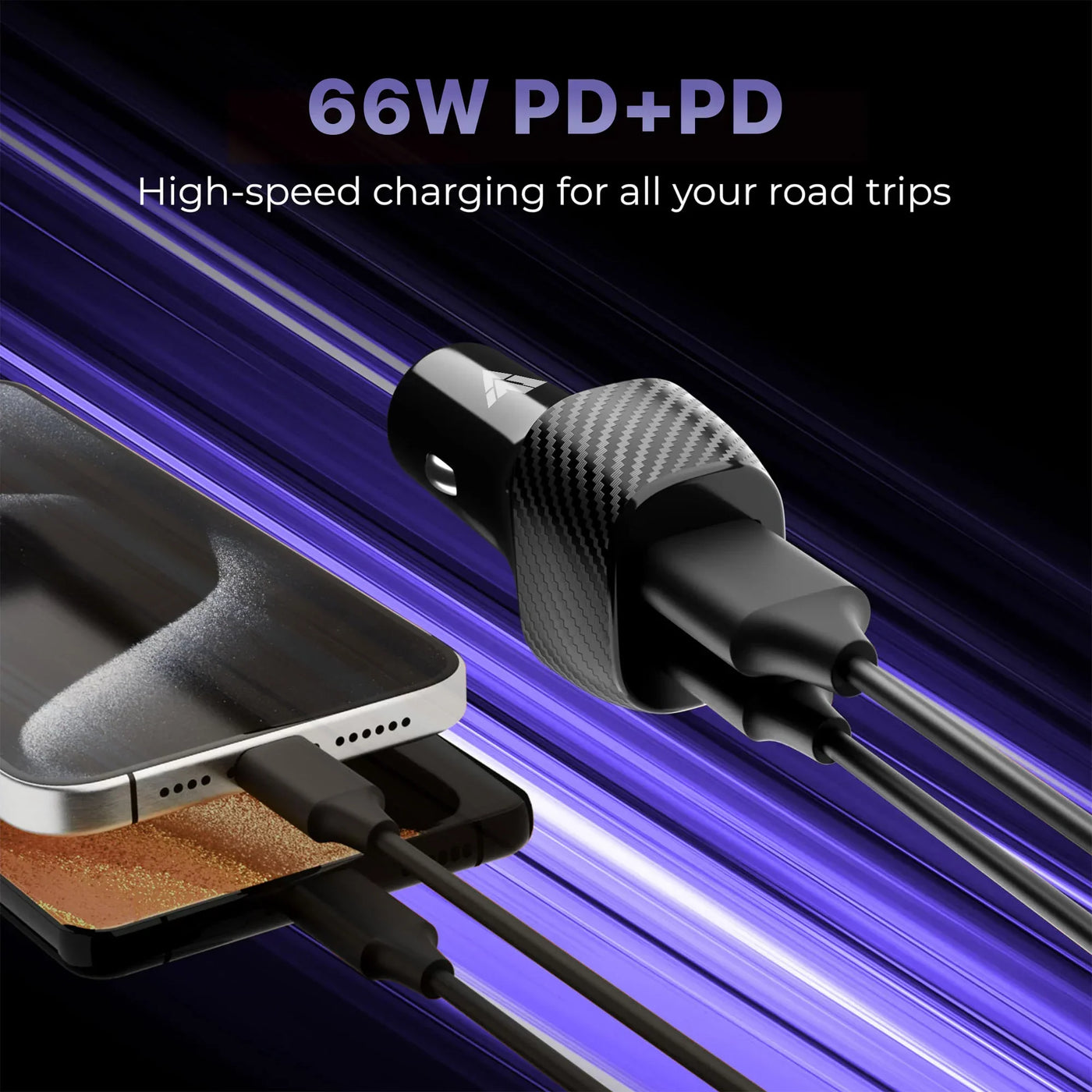 Vaku ® Brotvolt USB C 66W Dual Port Fast Car Charger With Power Delivery for IOS and Android Devices