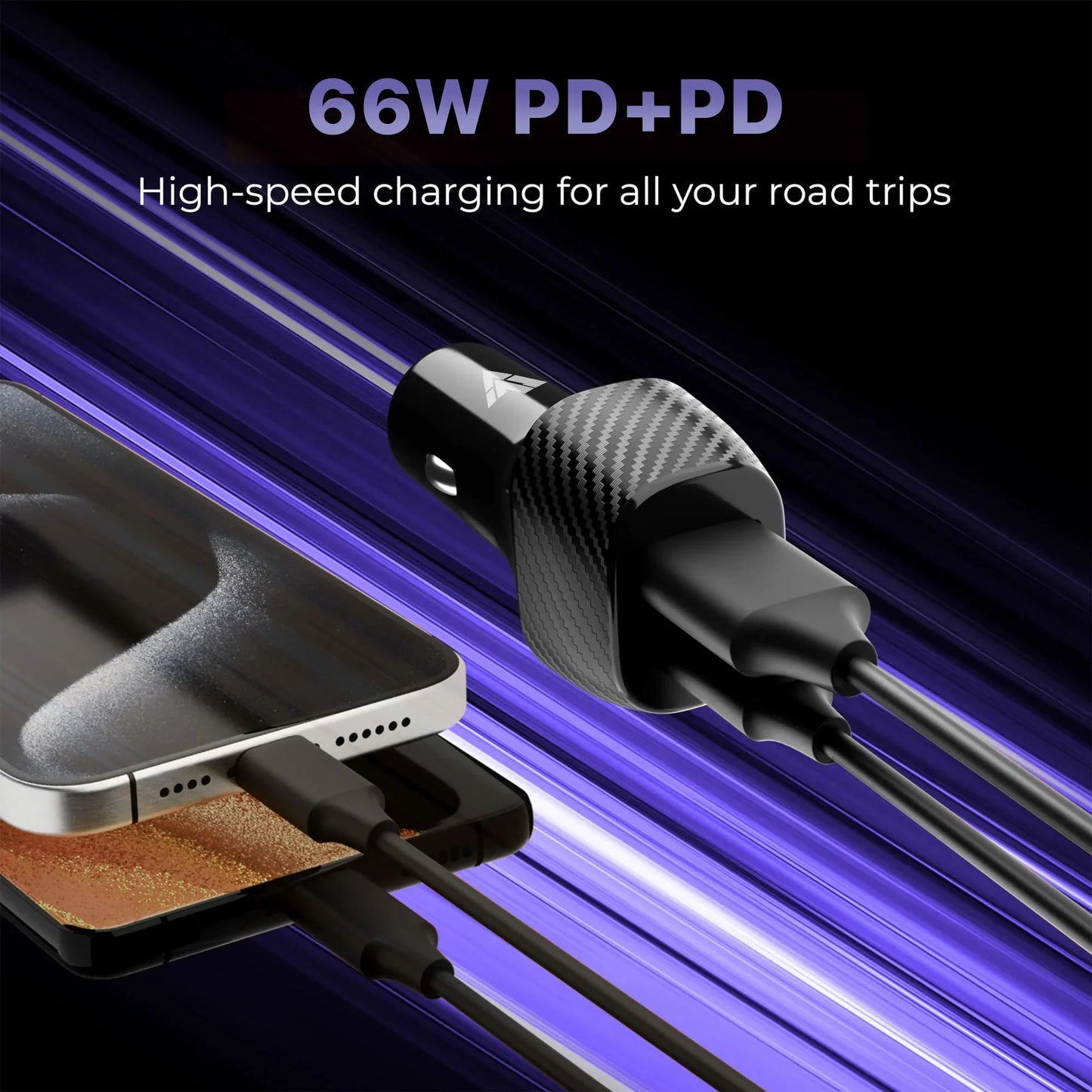 Vaku ® Brotvolt USB C 66W Dual Port Fast Car Charger With Power Delivery for IOS and Android Devices