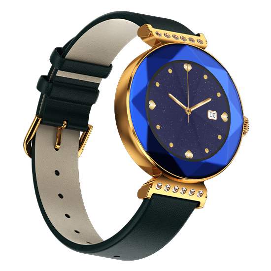 Elegant gold and blue analog wristwatch with black strap, product image for Nalanda Enterprises