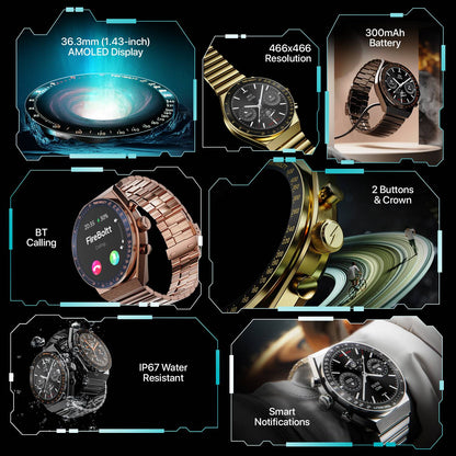 Fire-Boltt Spacewatch 36.3mm (1.43 inch) AMOLED Display, Luxury Stainless Steel, BT Calling Smartwatch