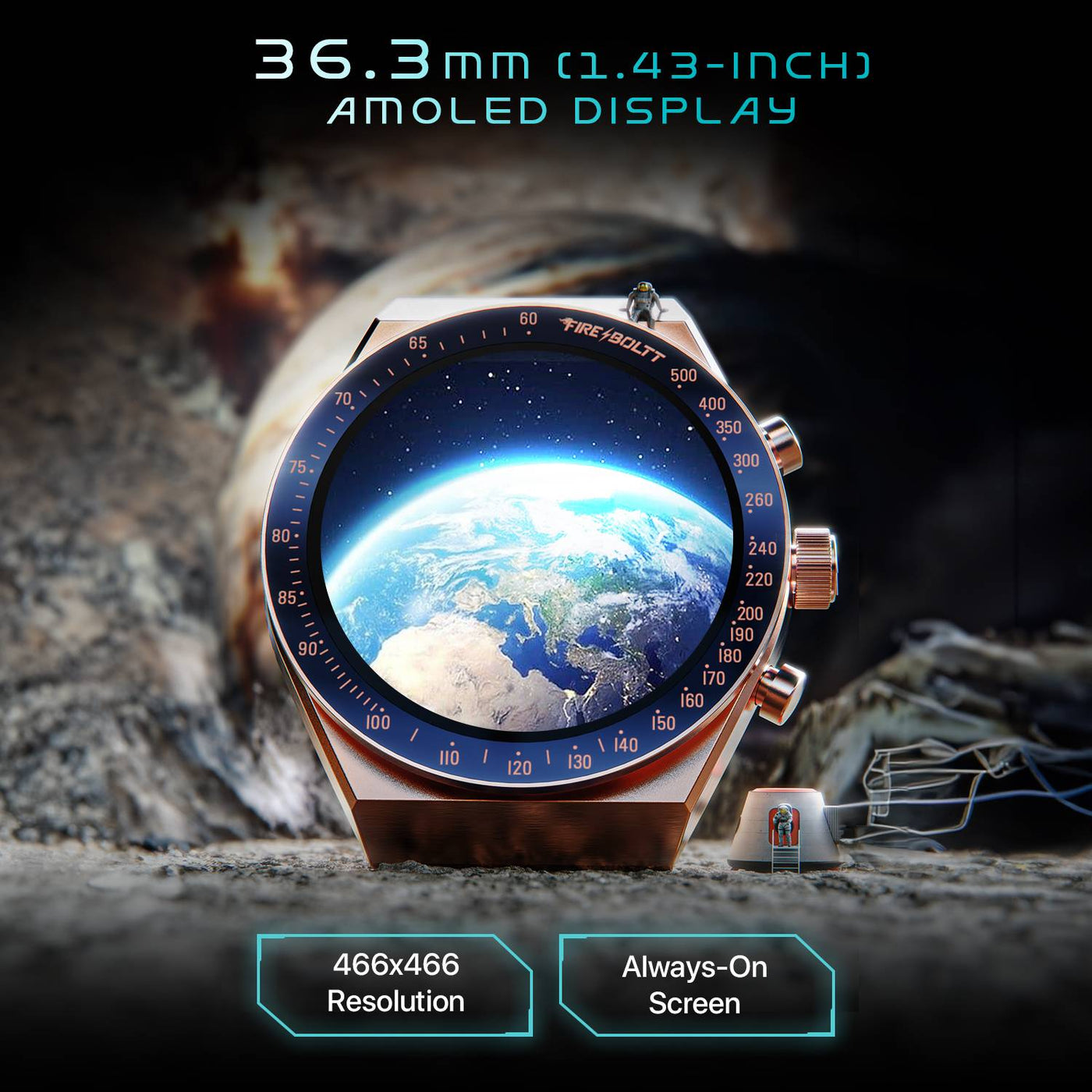 Fire-Boltt Spacewatch 36.3mm (1.43 inch) AMOLED Display, Luxury Stainless Steel, BT Calling Smartwatch