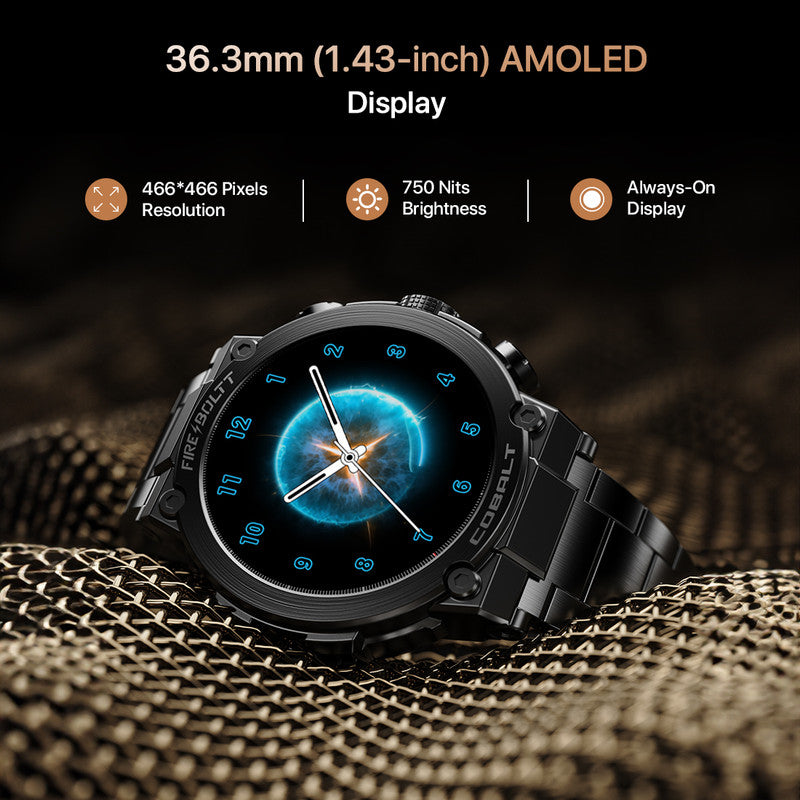 Fire-Boltt Cobalt 36.3mm AMOLED display, BT call, 300+ sports modes, 4BG storage, IP67 Smartwatch