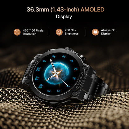 Fire-Boltt Cobalt 36.3mm AMOLED display, BT call, 300+ sports modes, 4BG storage, IP67 Smartwatch