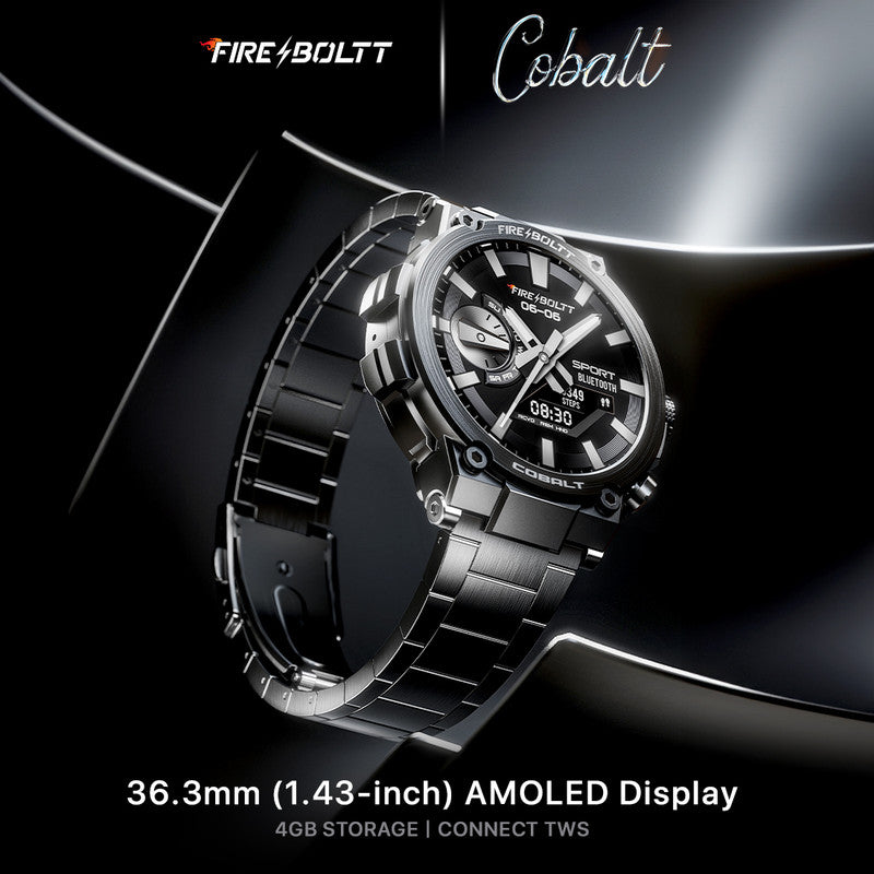 Fire-Boltt Cobalt 36.3mm AMOLED display, BT call, 300+ sports modes, 4BG storage, IP67 Smartwatch
