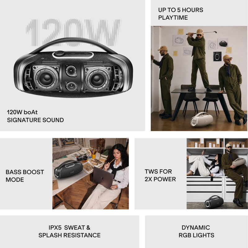 boAt Stone 1800 Plus,5H Battery,Bass Boost,TWS Mode,VoiceAssistant,With Mic,IPX5 100 W Bluetooth Speaker
