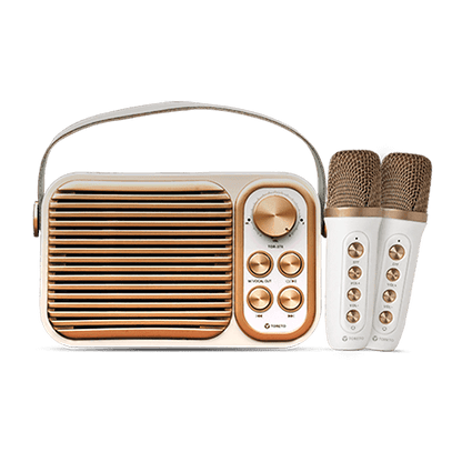 Toreto Retromini Wireless Bluetooth Speaker 14watt with Dual Wireless Karaoke Mic | Fast Charging | Voice Changing Feature | Deep Bass I USB I TWS I Aux I Outdoor Speaker | Carrying Strap - Nalanda Enterprises