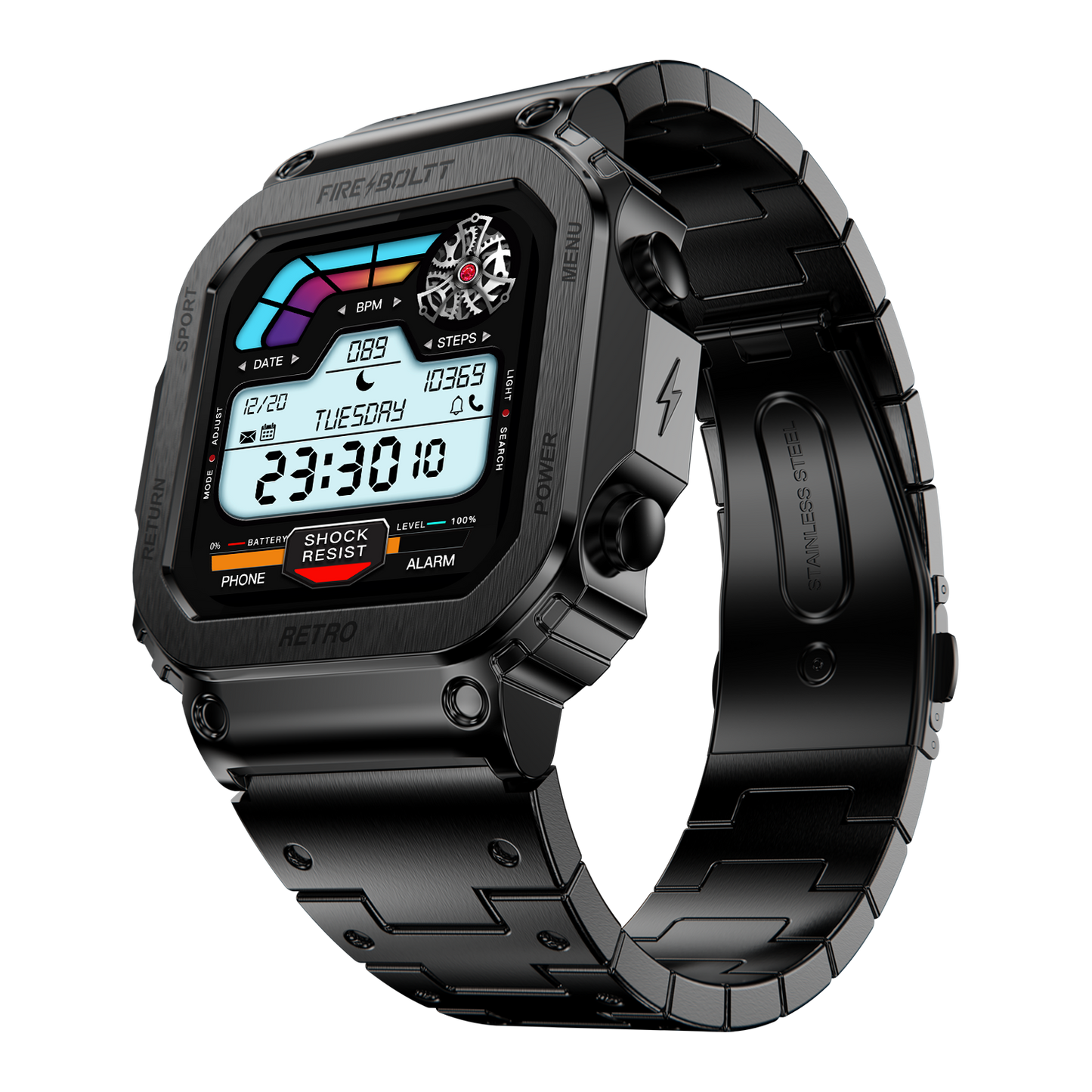Fire-Boltt Retro 39.1mm (1.54) Display, Bluetooth call, Voice Assistance, Steel Straps Smartwatch - Nalanda Enterprises