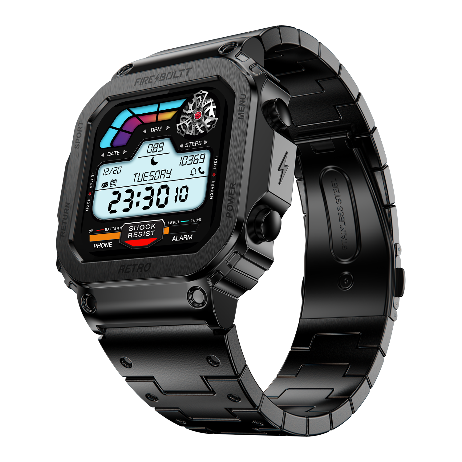 Fire-Boltt Retro 39.1mm (1.54) Display, Bluetooth call, Voice Assistance, Steel Straps Smartwatch - Nalanda Enterprises