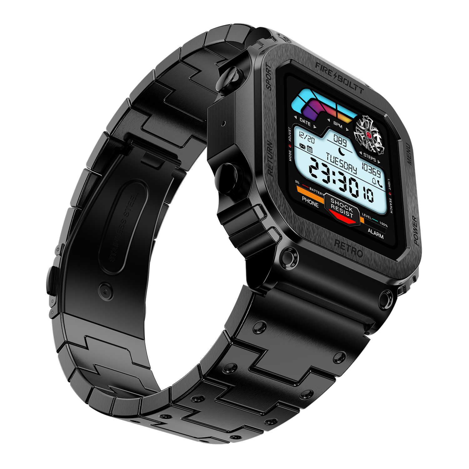 Fire-Boltt Retro 39.1mm (1.54) Display, Bluetooth call, Voice Assistance, Steel Straps Smartwatch - Nalanda Enterprises