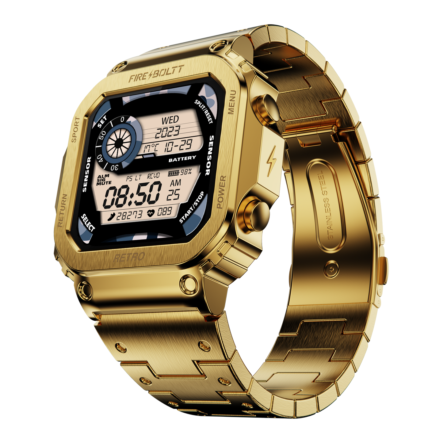 Fire-Boltt Retro 39.1mm (1.54) Display, Bluetooth call, Voice Assistance, Steel Straps Smartwatch - Nalanda Enterprises
