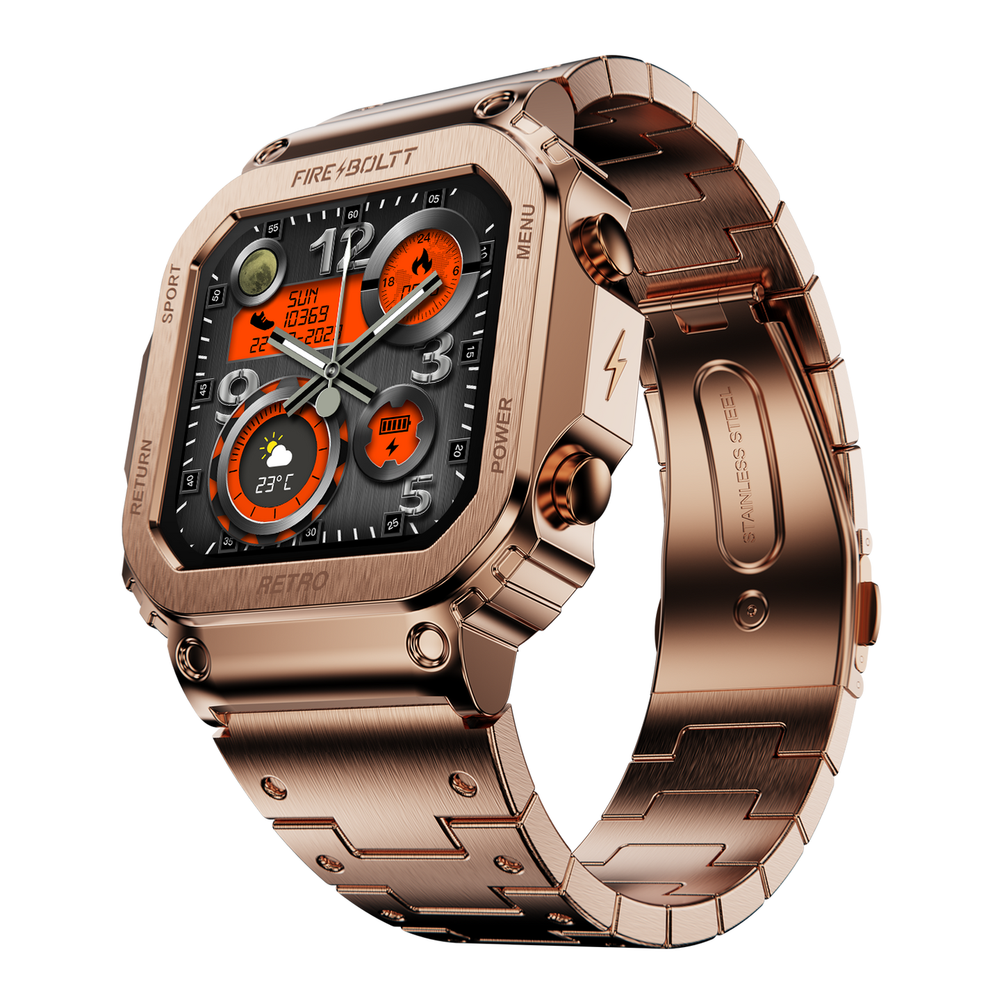 Fire-Boltt Retro 39.1mm (1.54) Display, Bluetooth call, Voice Assistance, Steel Straps Smartwatch - Nalanda Enterprises