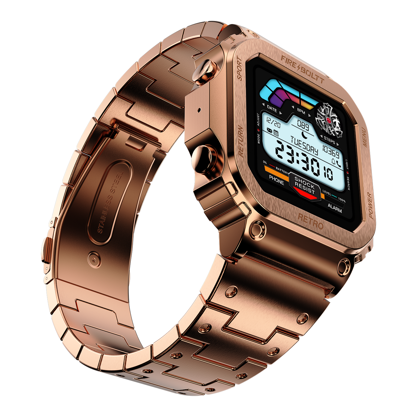 Fire-Boltt Retro 39.1mm (1.54) Display, Bluetooth call, Voice Assistance, Steel Straps Smartwatch - Nalanda Enterprises
