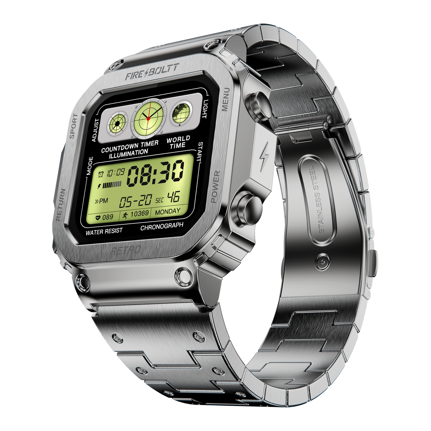 Fire-Boltt Retro 39.1mm (1.54) Display, Bluetooth call, Voice Assistance, Steel Straps Smartwatch - Nalanda Enterprises