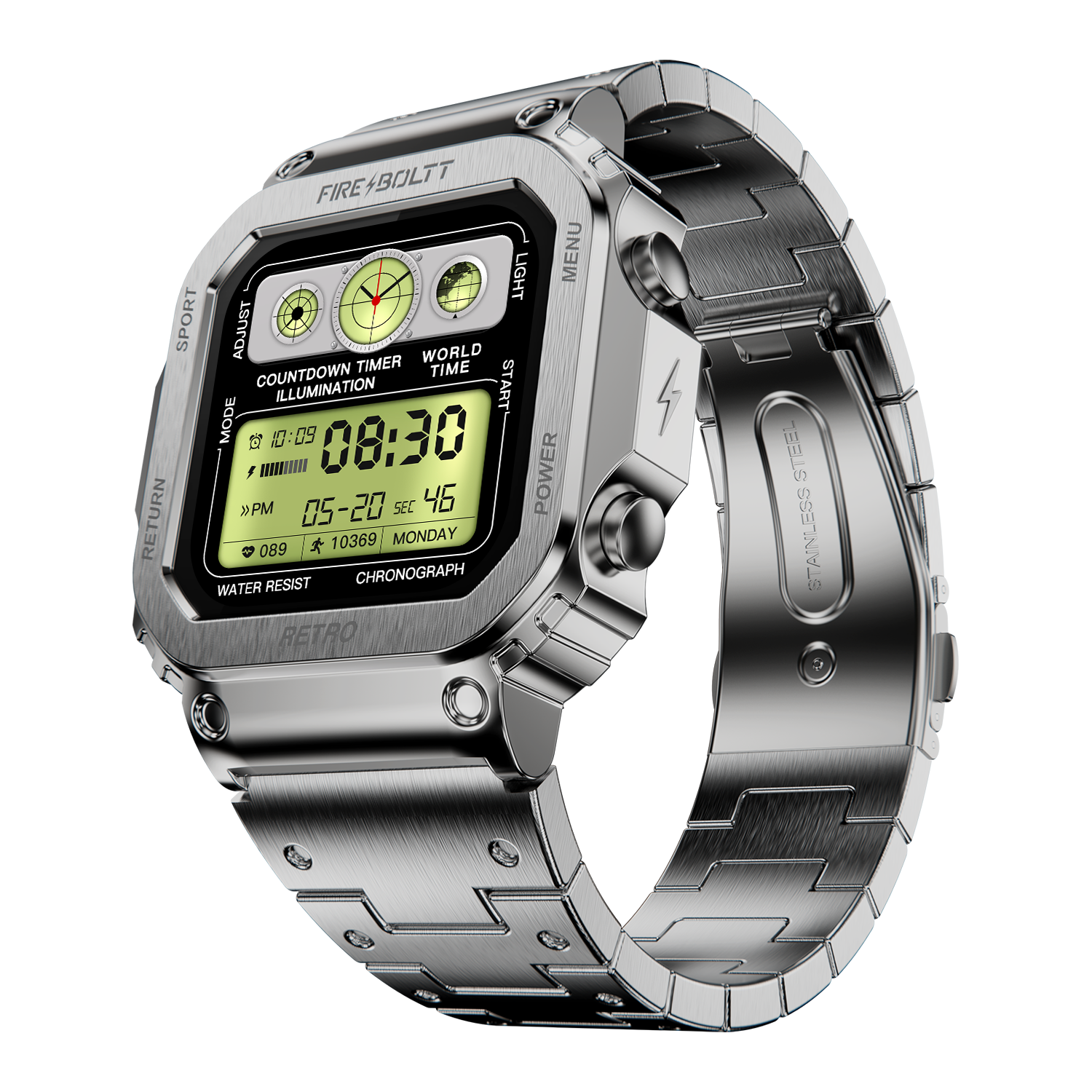 Fire-Boltt Retro 39.1mm (1.54) Display, Bluetooth call, Voice Assistance, Steel Straps Smartwatch - Nalanda Enterprises