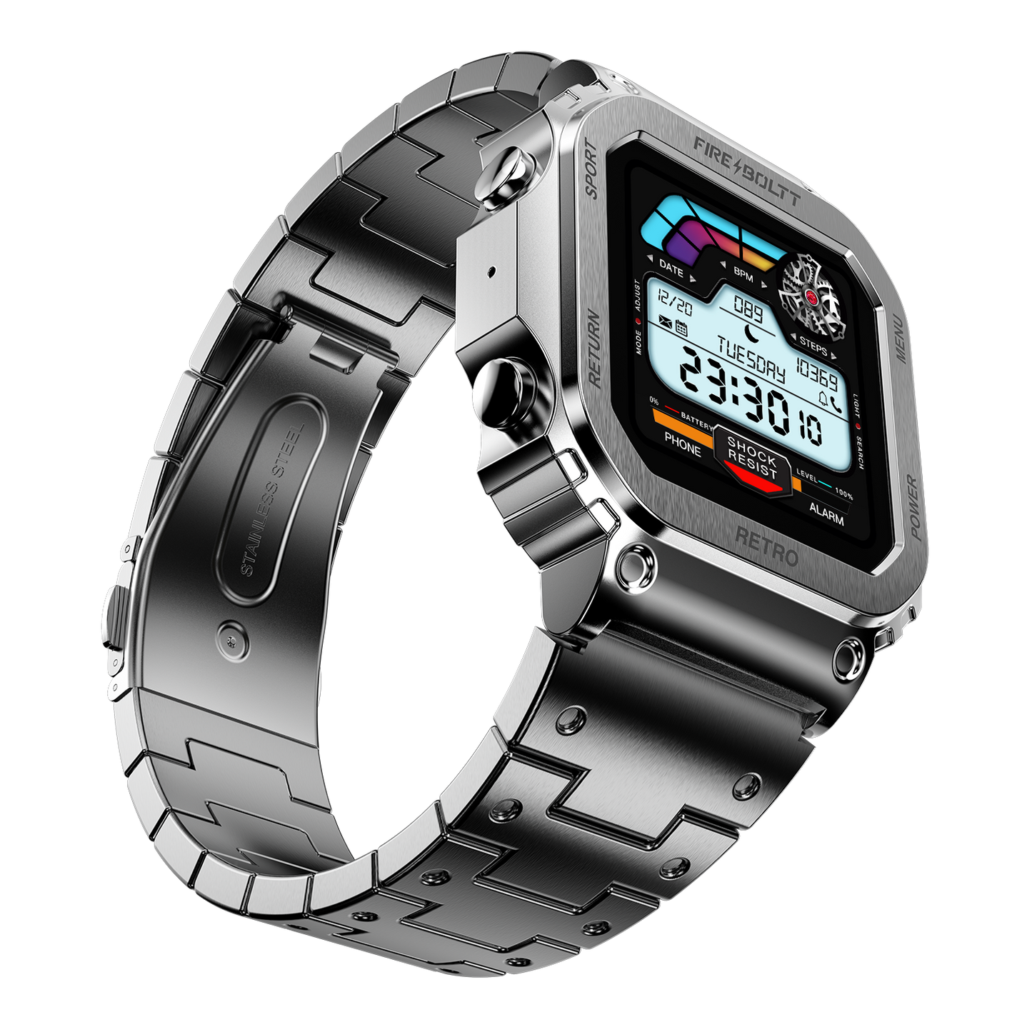 Fire-Boltt Retro 39.1mm (1.54) Display, Bluetooth call, Voice Assistance, Steel Straps Smartwatch - Nalanda Enterprises