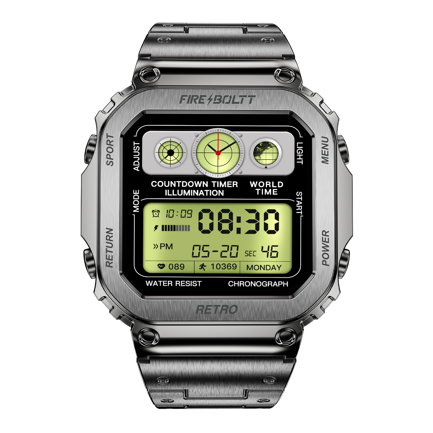Fire-Boltt Retro 39.1mm (1.54) Display, Bluetooth call, Voice Assistance, Steel Straps Smartwatch - Nalanda Enterprises