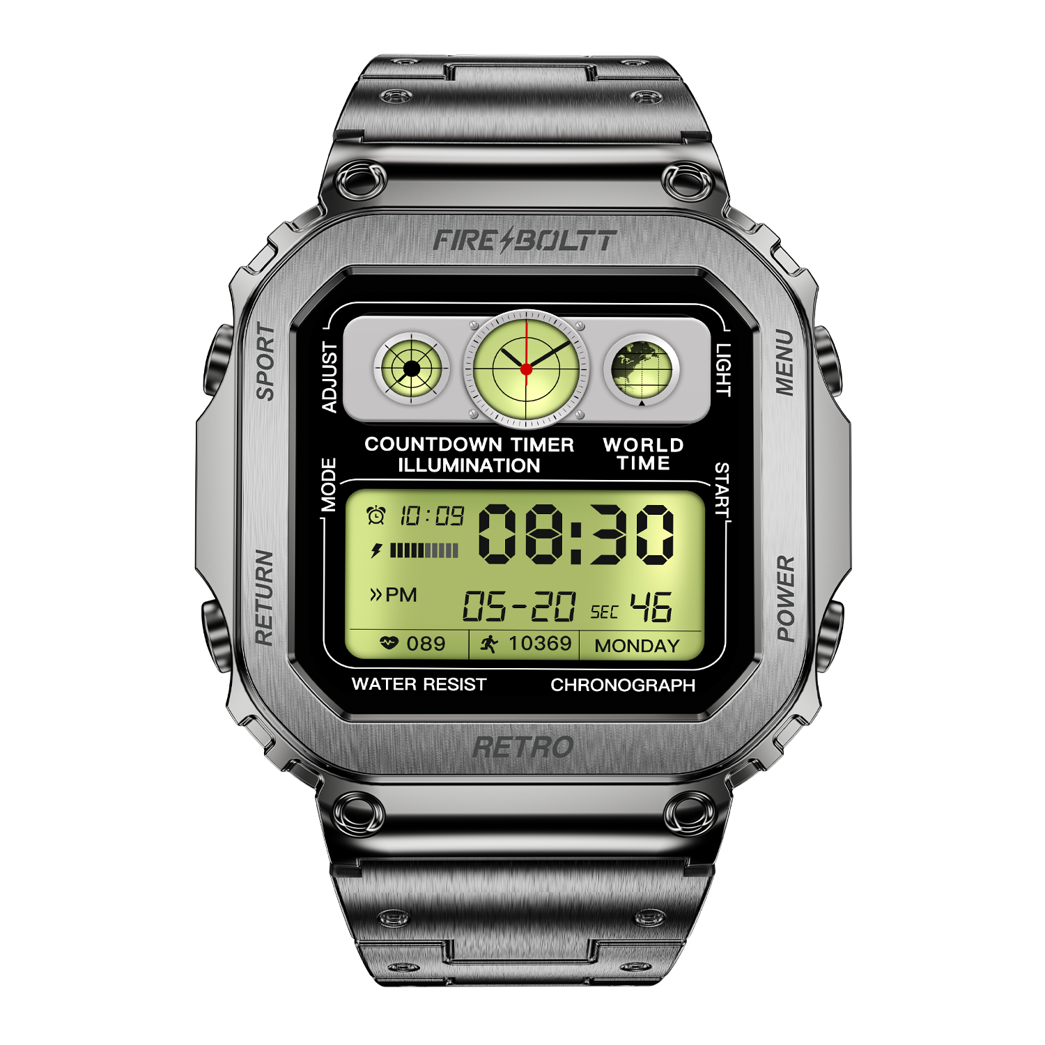 Fire-Boltt Retro 39.1mm (1.54) Display, Bluetooth call, Voice Assistance, Steel Straps Smartwatch - Nalanda Enterprises