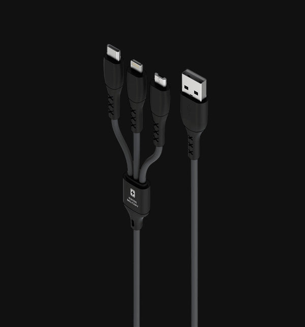 Swiss Military Audio Trio 3-in-1 Cable — 1m, USB to Micro/Type-C/Lightning, 3A fast charge