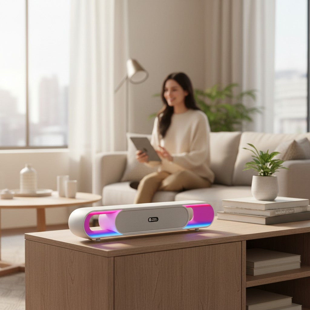 Swiss Military Audio MORTLEY GLEAM 20W Bluetooth soundbar with RGB lighting and TWS mode.