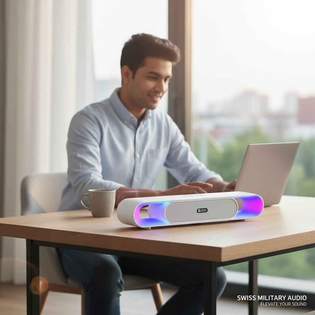 Swiss Military Audio MORTLEY GLEAM 20W Bluetooth soundbar with RGB lighting and TWS mode. White.