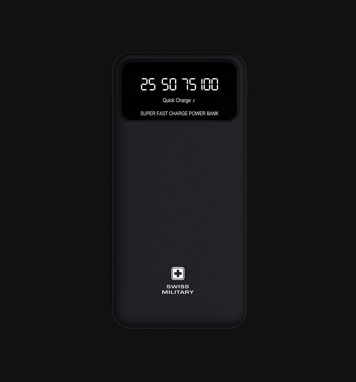 Swiss Military ELECTRA 10K/A black 10000 mAh Li-Polymer power bank with LED percentage indicator and fast charge.