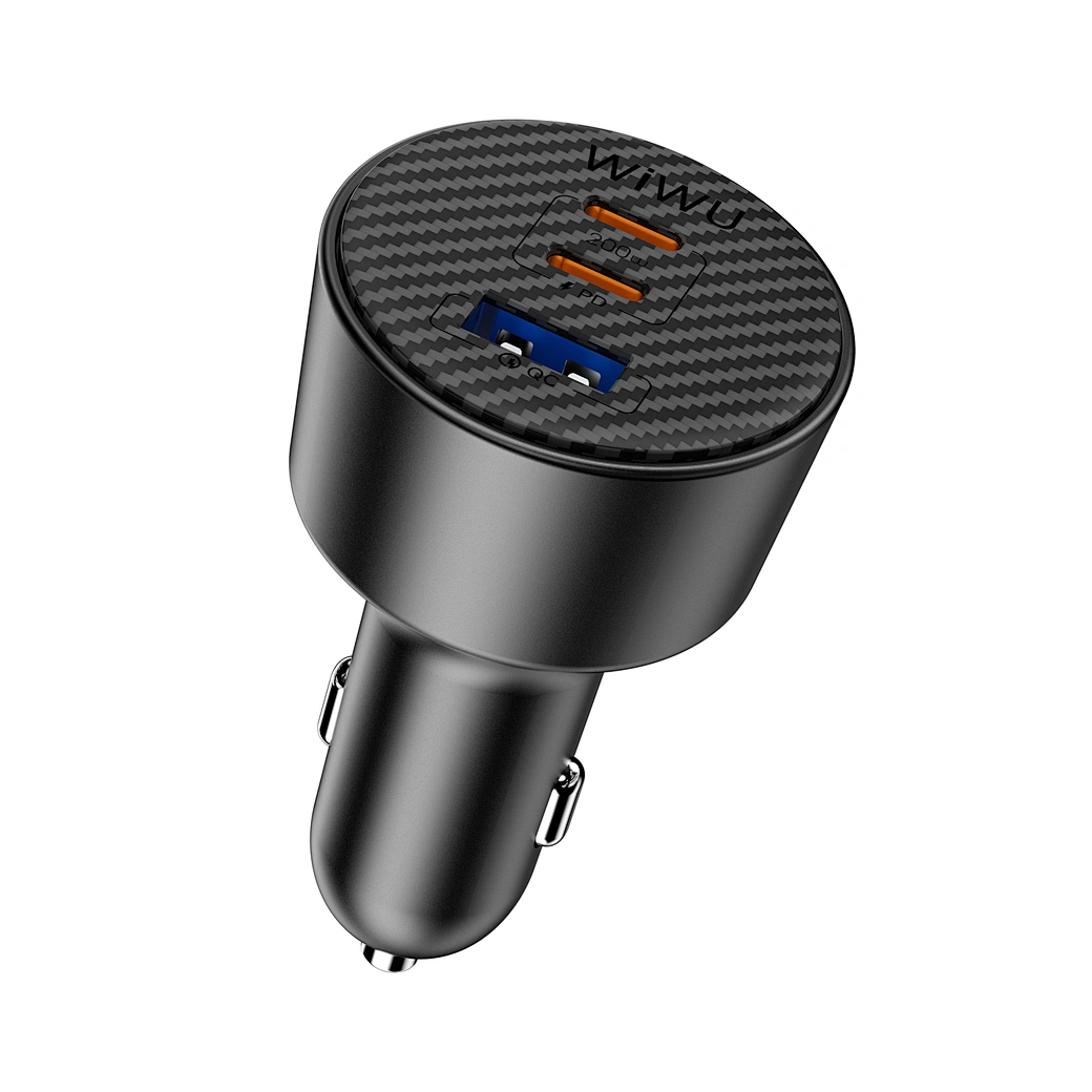 WiWU Wi-CC026 200W Car Charger — Triple-Port Type-C PD PPS Fast Charging with Aluminum + Kevlar Body wiwu